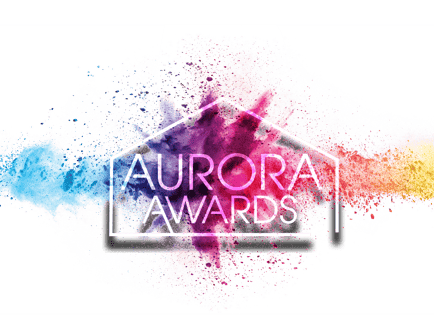 A colorful Aurora Awards logo, celebrating senior living in Delray Beach, FL.